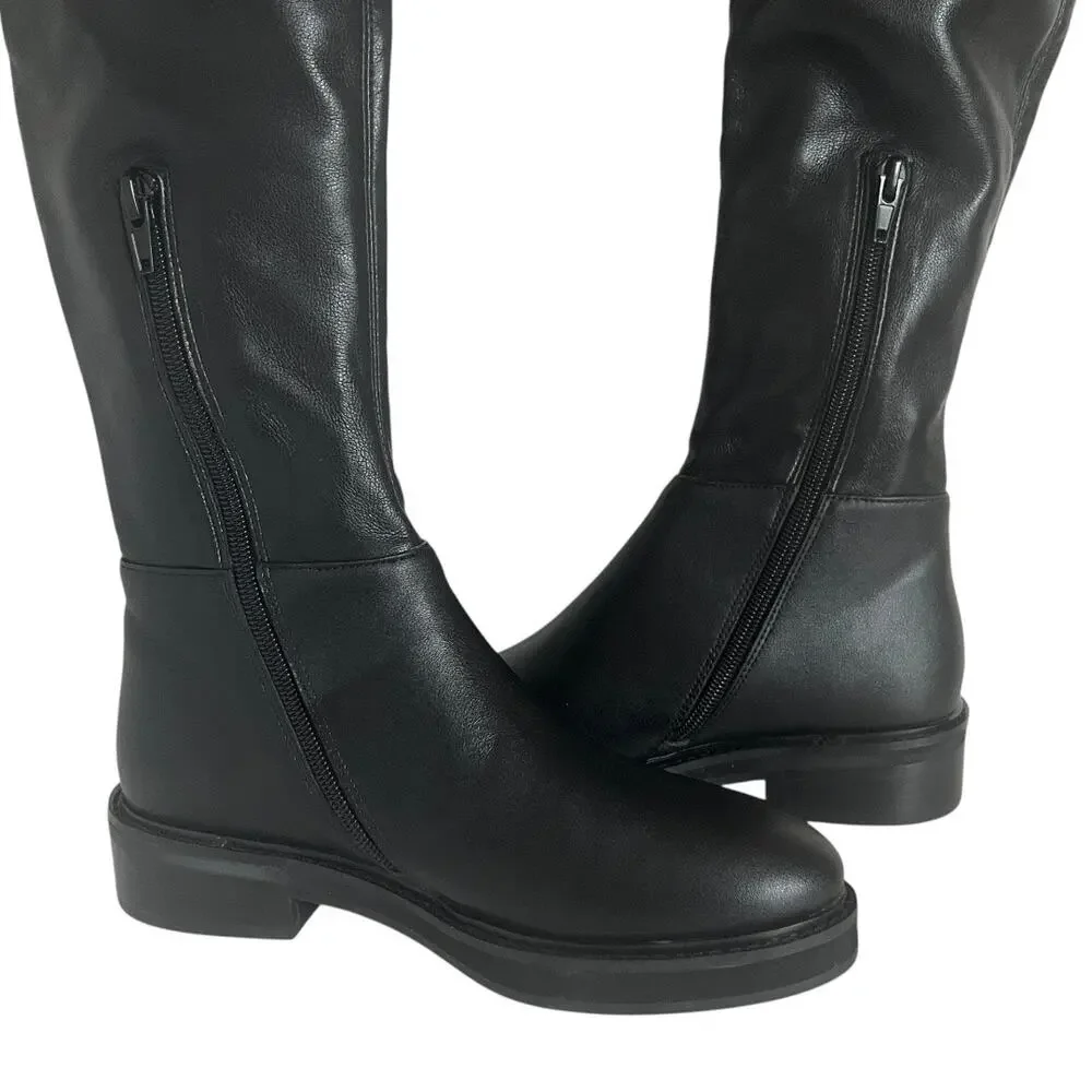 Steve Madden Larz Over The Knee Black Faux Leather Boots Size 5.5M